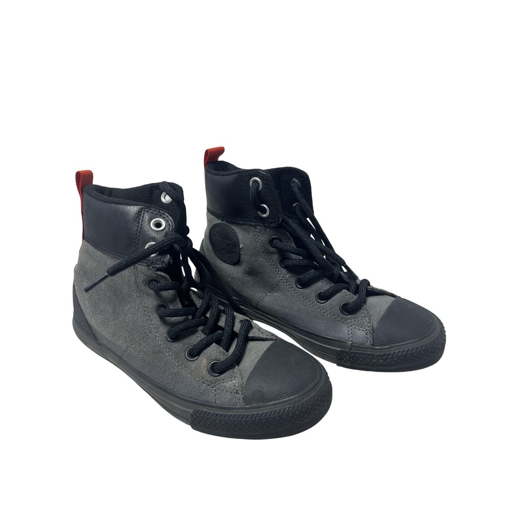 Converse All Star Shoes Kids Size 3 Gray Black Leather High Top Lined Sneakers